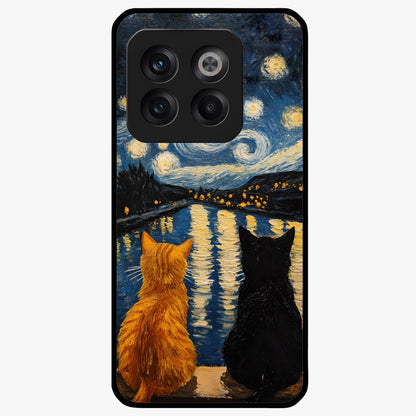Starry River Cats Glass Case for 1+10T artistic front view featuring cats by a glowing river under starry sky