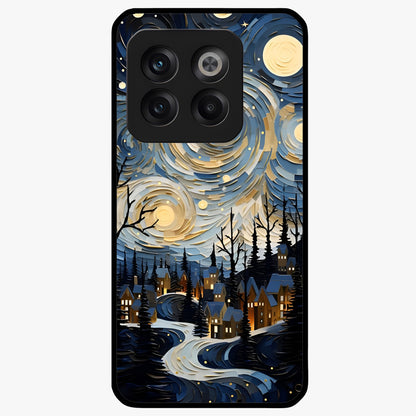 Starry Winter Town Glass Case for 1+10T scenic front view featuring snowy town artwork under sparkling night sky