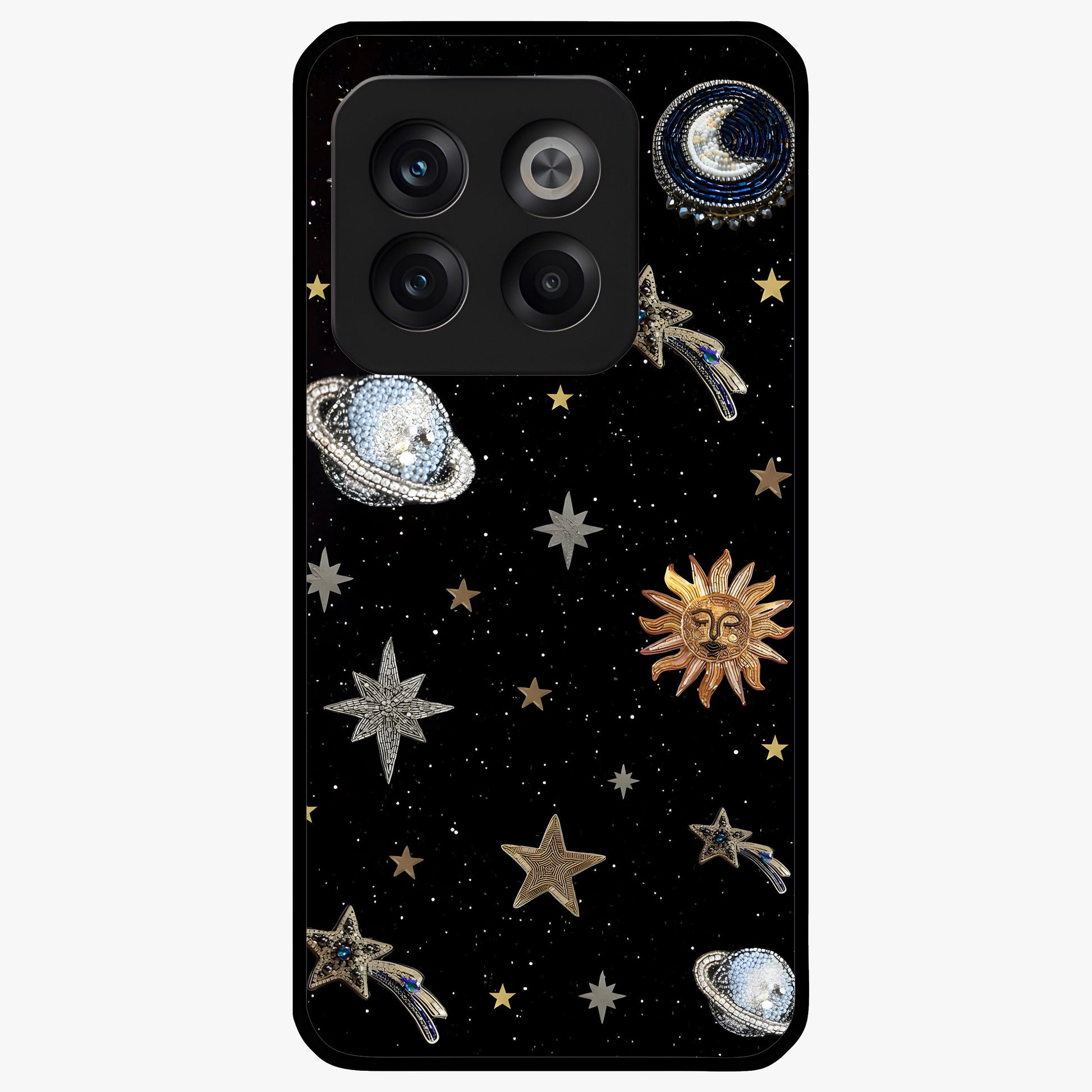 Stars and Planets Brooches Glass Case for 1+10T elegant front view featuring celestial jewelry inspired artwork