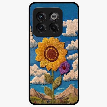 Sunflower Braid Beauty With Custom Name Glass Case for 1+10T charming front view featuring braided hairstyle with sunflower artwork and personalized name