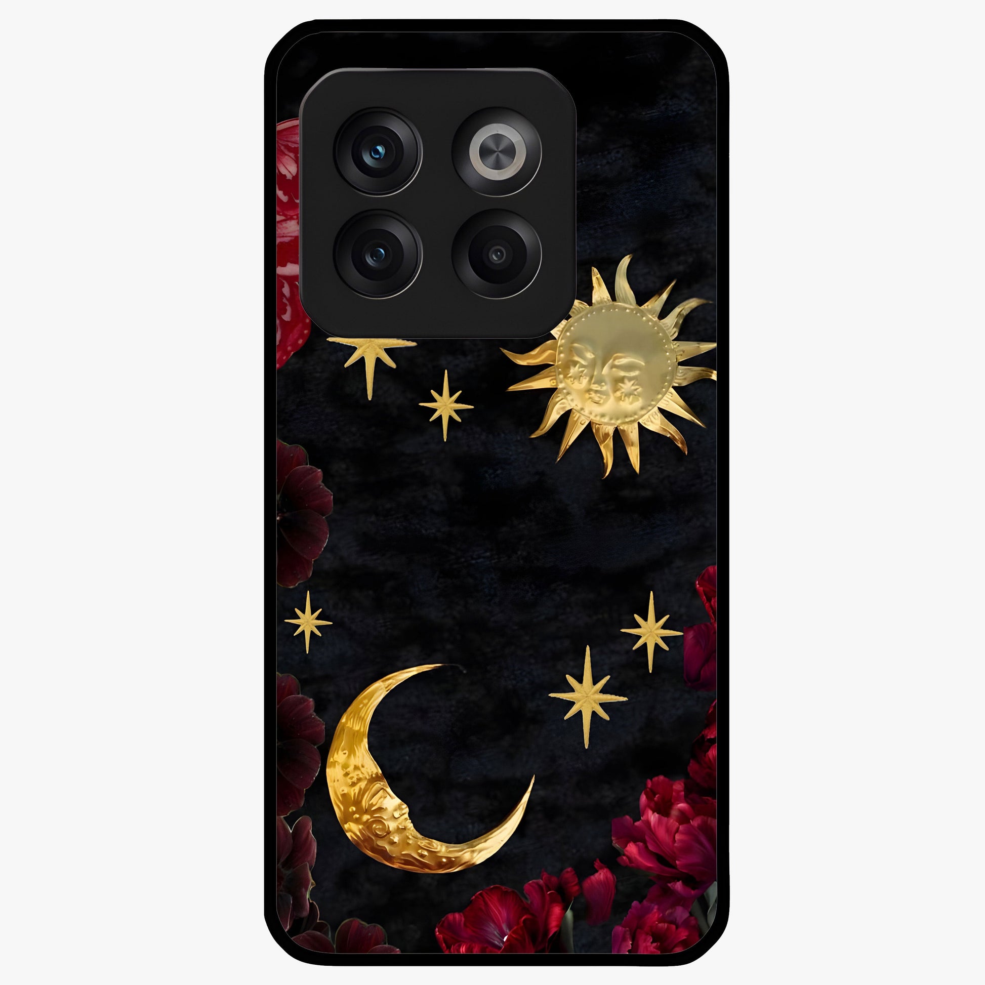 Sunflower Custom Name Glass Case for 1+10T bright front view featuring sunflower artwork with personalized name detail