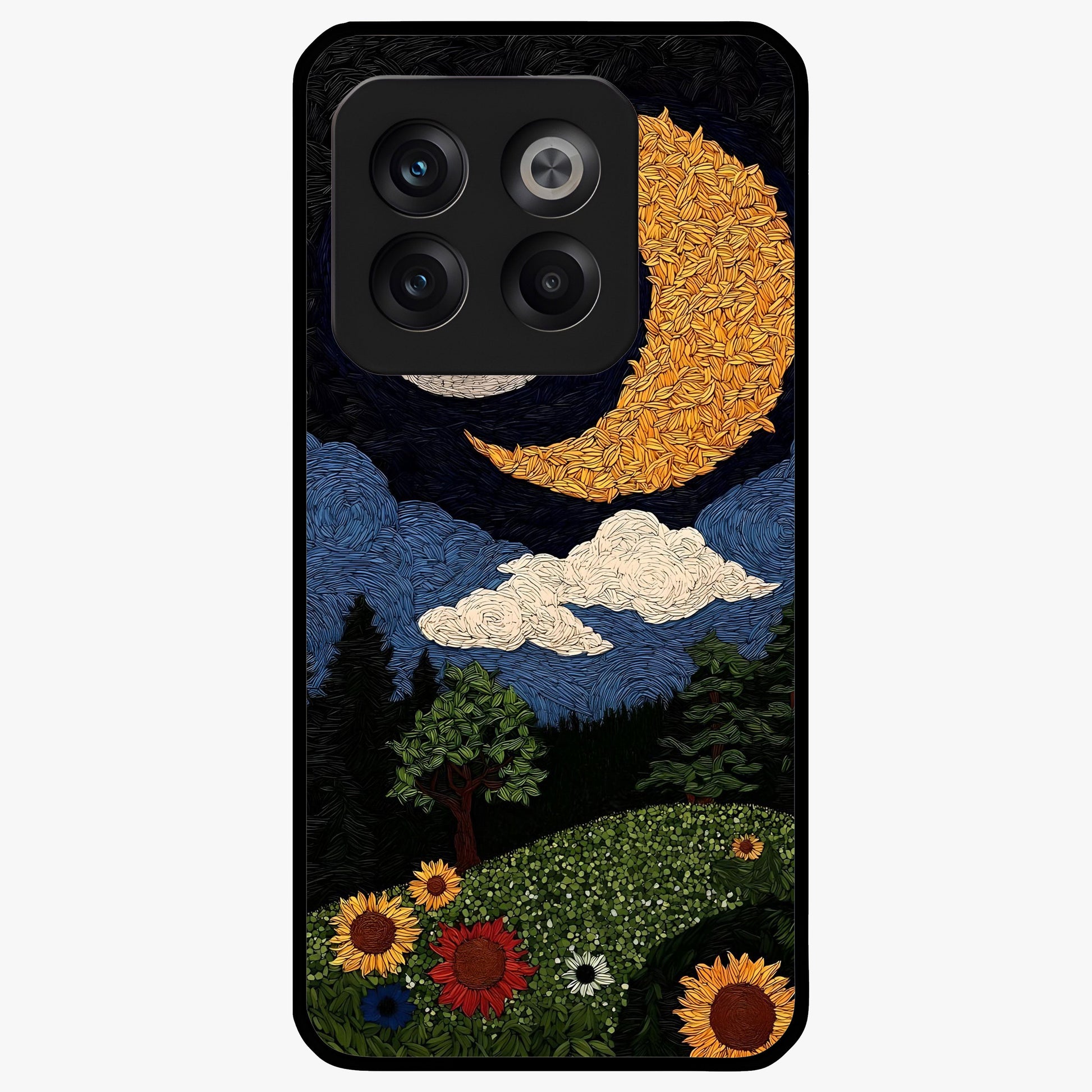 Sun and Moon Magic Design Glass Case for 1+10T artistic front view featuring symbolic sun and moon artwork