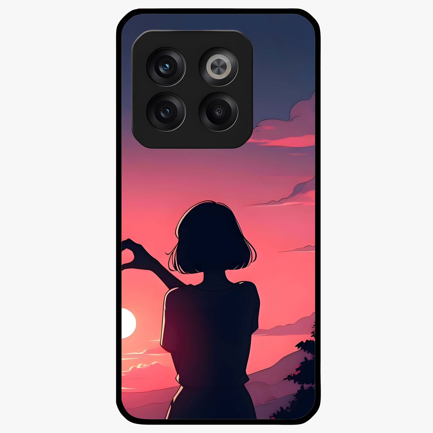 Sunset Silhouette Boy Glass Case for 1+10T artistic front view featuring boy silhouette against warm sunset backdrop