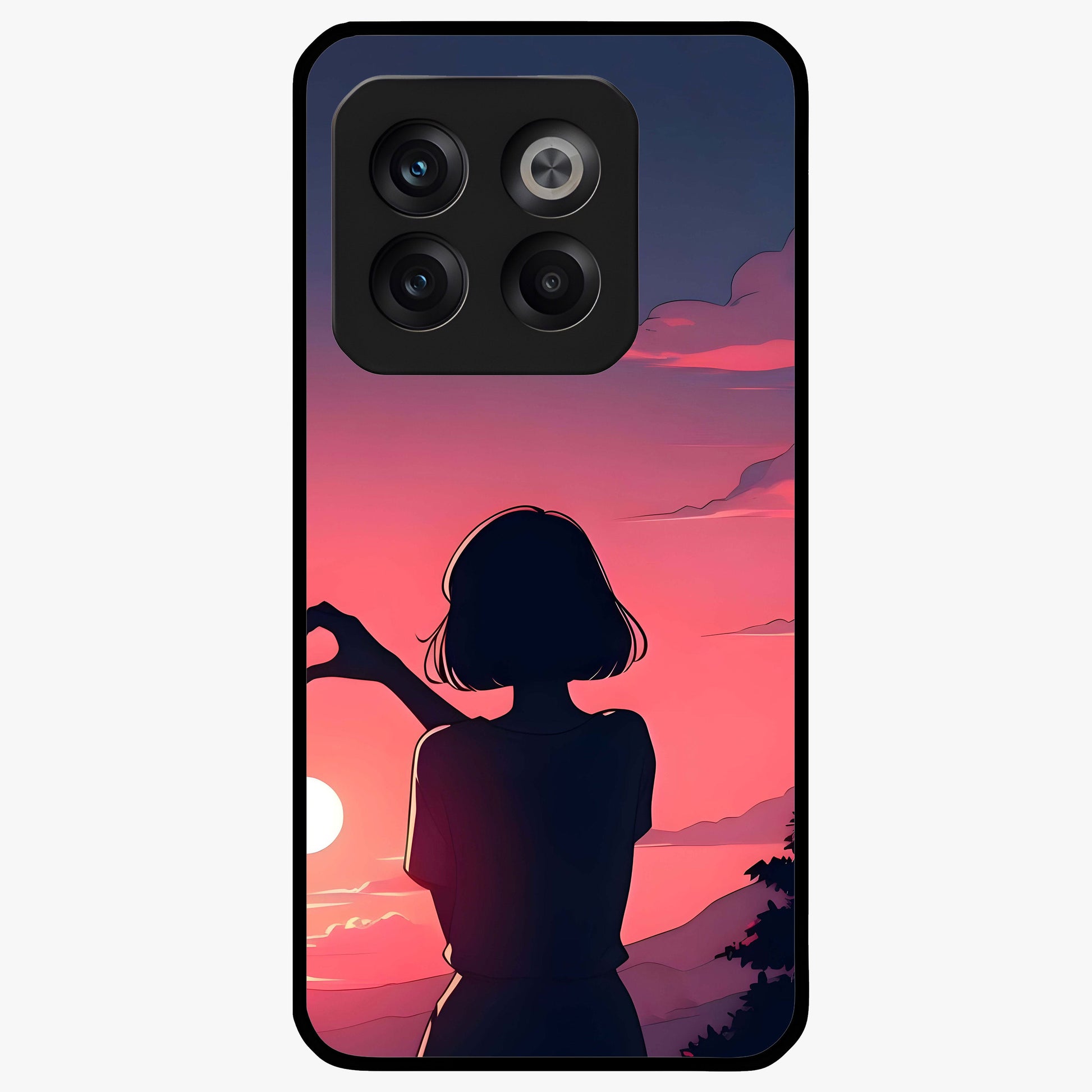 Sunset Silhouette Boy Glass Case for 1+10T artistic front view featuring boy silhouette against warm sunset backdrop