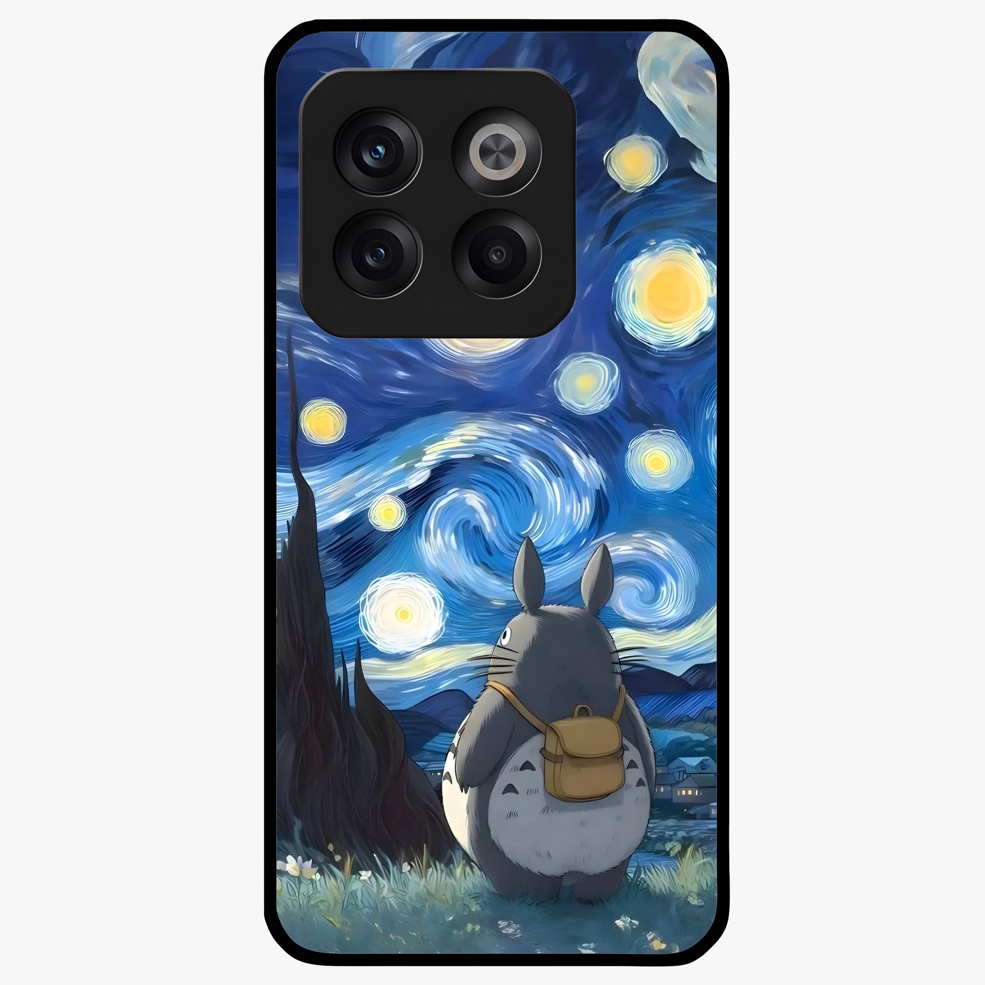 Totoro in Van Gogh Art Glass Case for 1+10T artistic front view featuring whimsical character artwork in painterly style