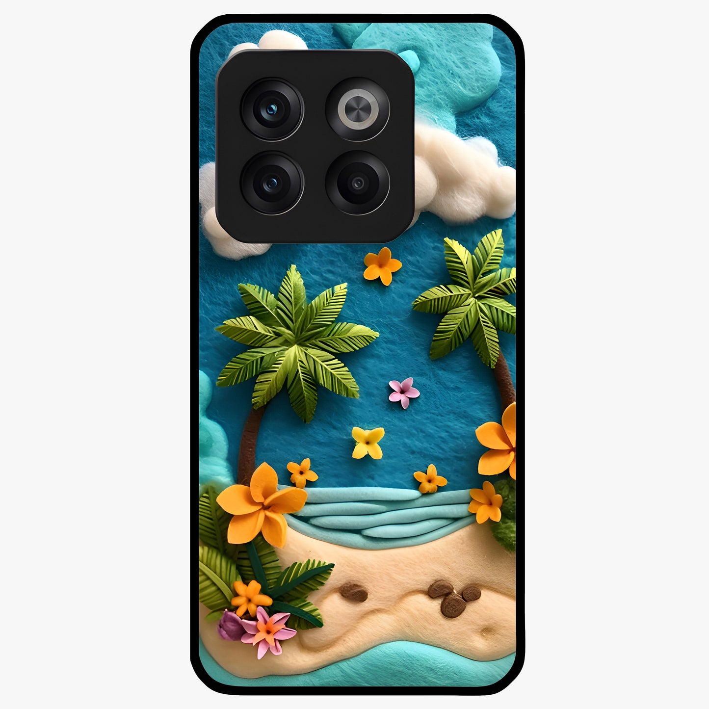 Tropical Felt Escape Glass Case for 1+10T refreshing front view featuring tropical inspired artistic artwork