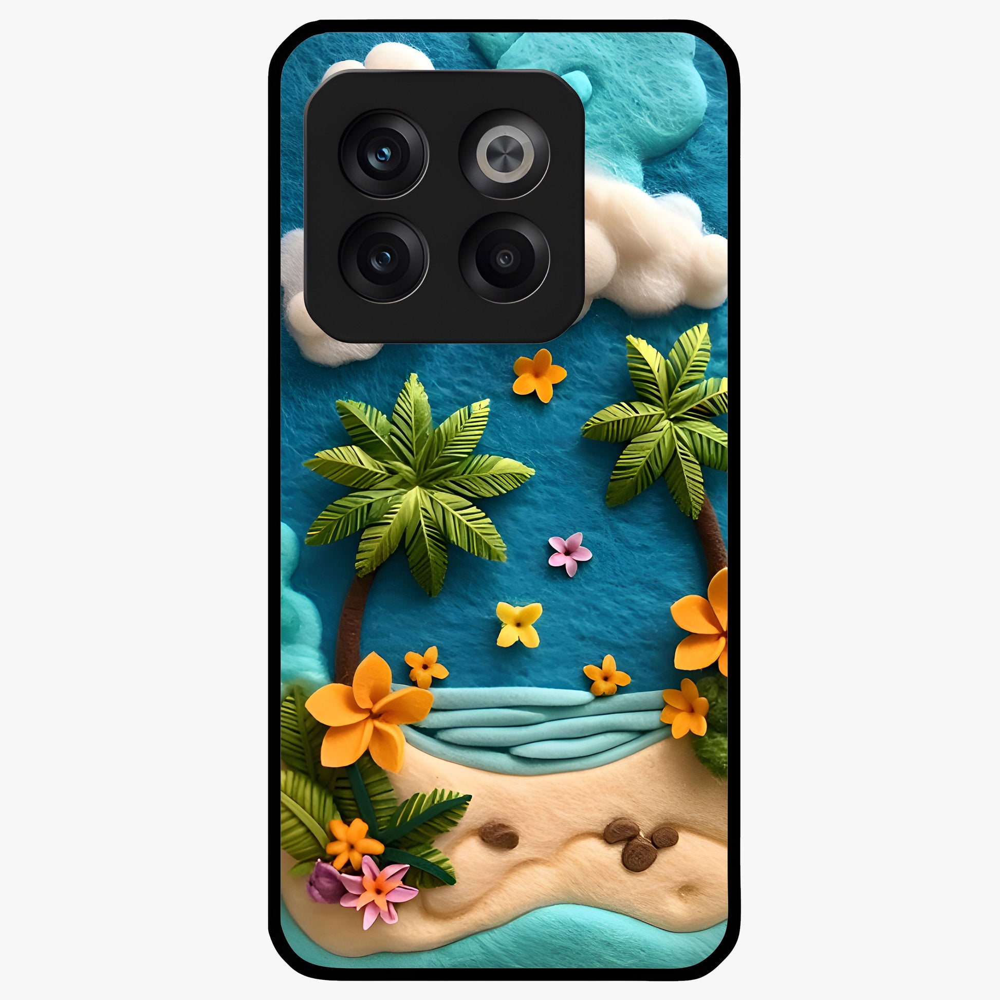 Tropical Felt Escape Glass Case for 1+10T refreshing front view featuring tropical inspired artistic artwork