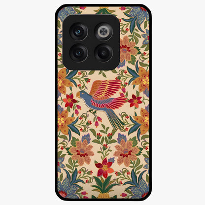 Tropical Folk Art Bird Glass Case for 1+10T artistic front view featuring colorful bird artwork in folk style
