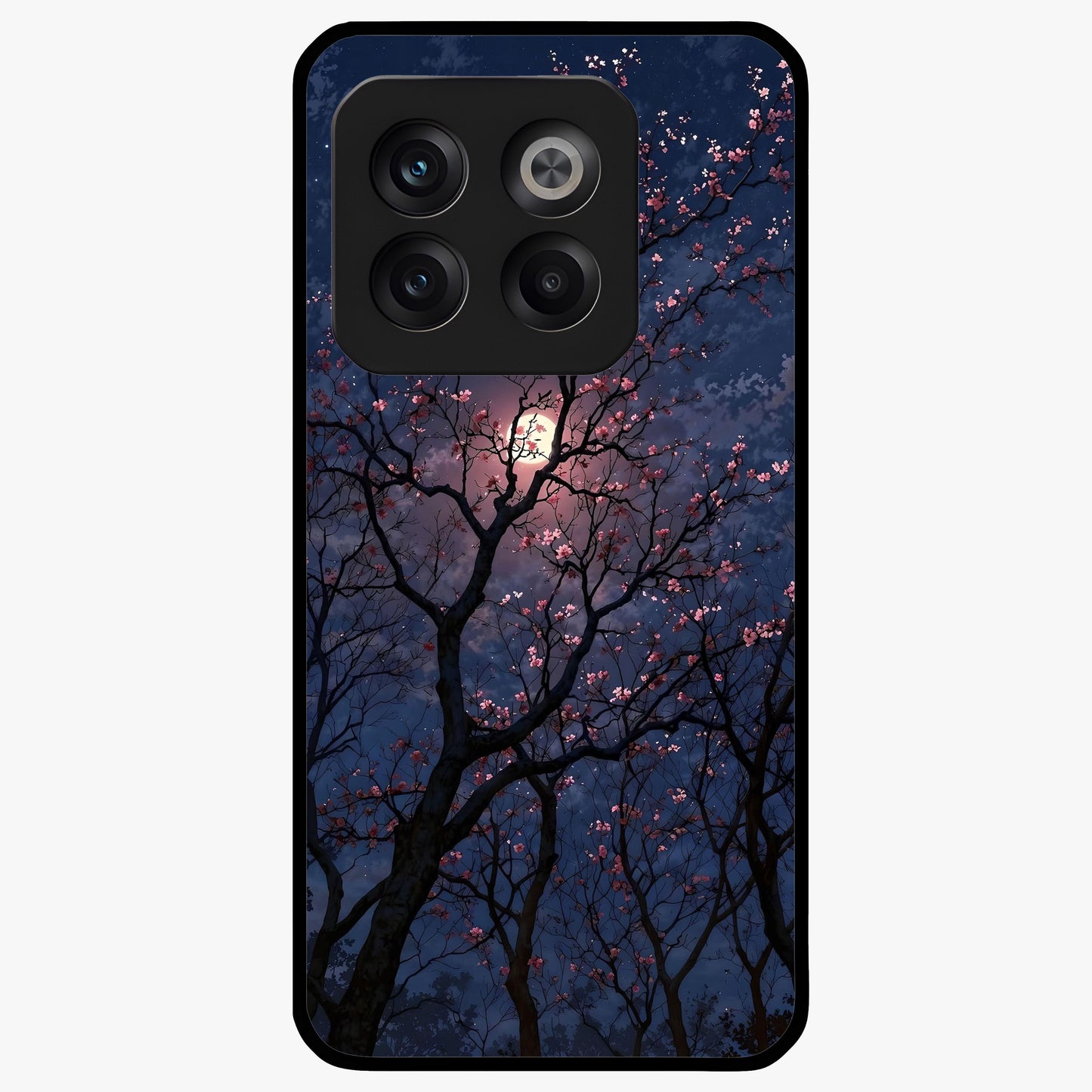 Twilight Sakura Serenade Glass Case for 1+10T elegant front view featuring cherry blossom artwork under twilight sky