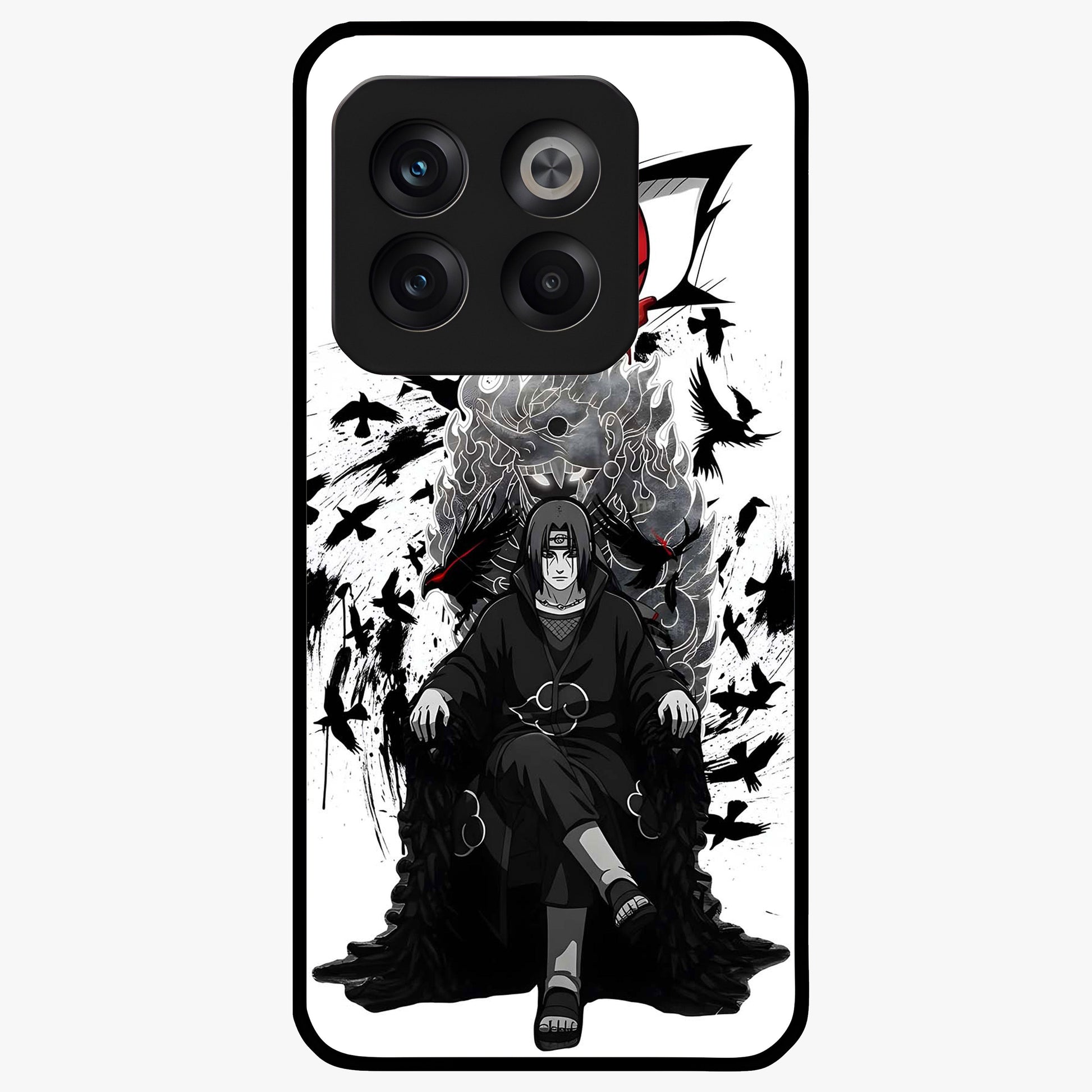 Uchiha Shadow Throne Glass Case for 1+10T intense front view featuring dark anime inspired throne artwork