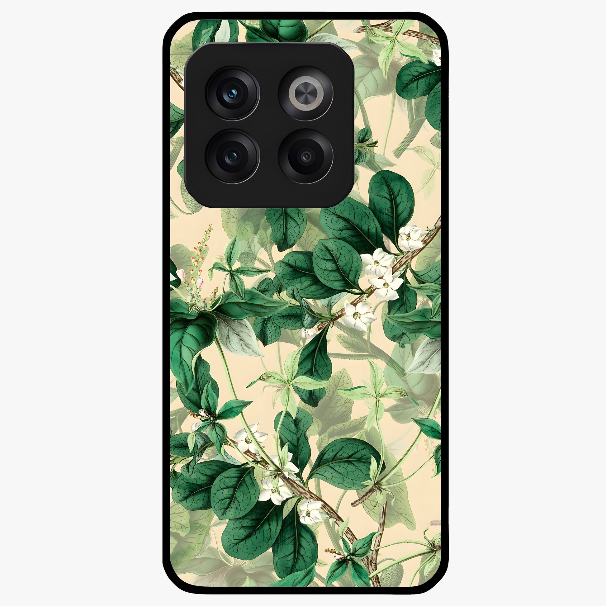 Verdant Garden Whispers Glass Case for 1+10T serene front view featuring lush green floral artwork