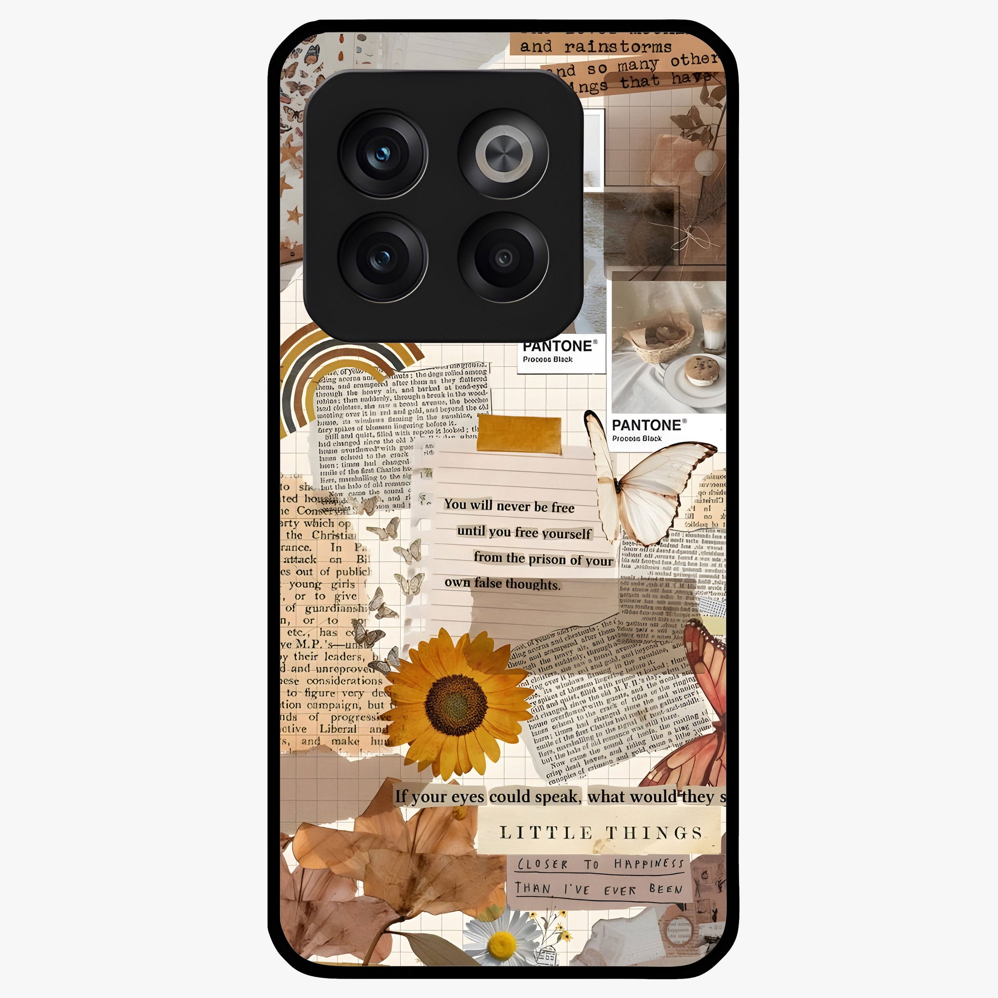 Vintage Aesthetic Collage Glass Case for 1+10T artistic front view featuring layered retro collage artwork