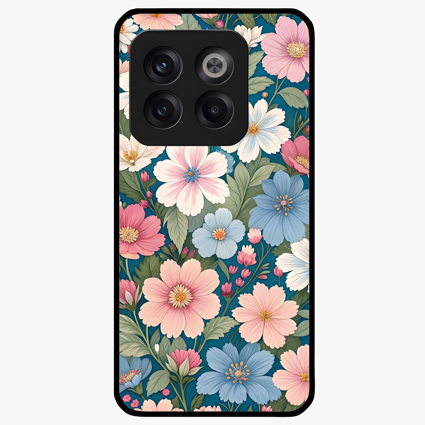 Vintage Floral Charm Glass Case for 1+10T graceful front view featuring charming retro floral artwork