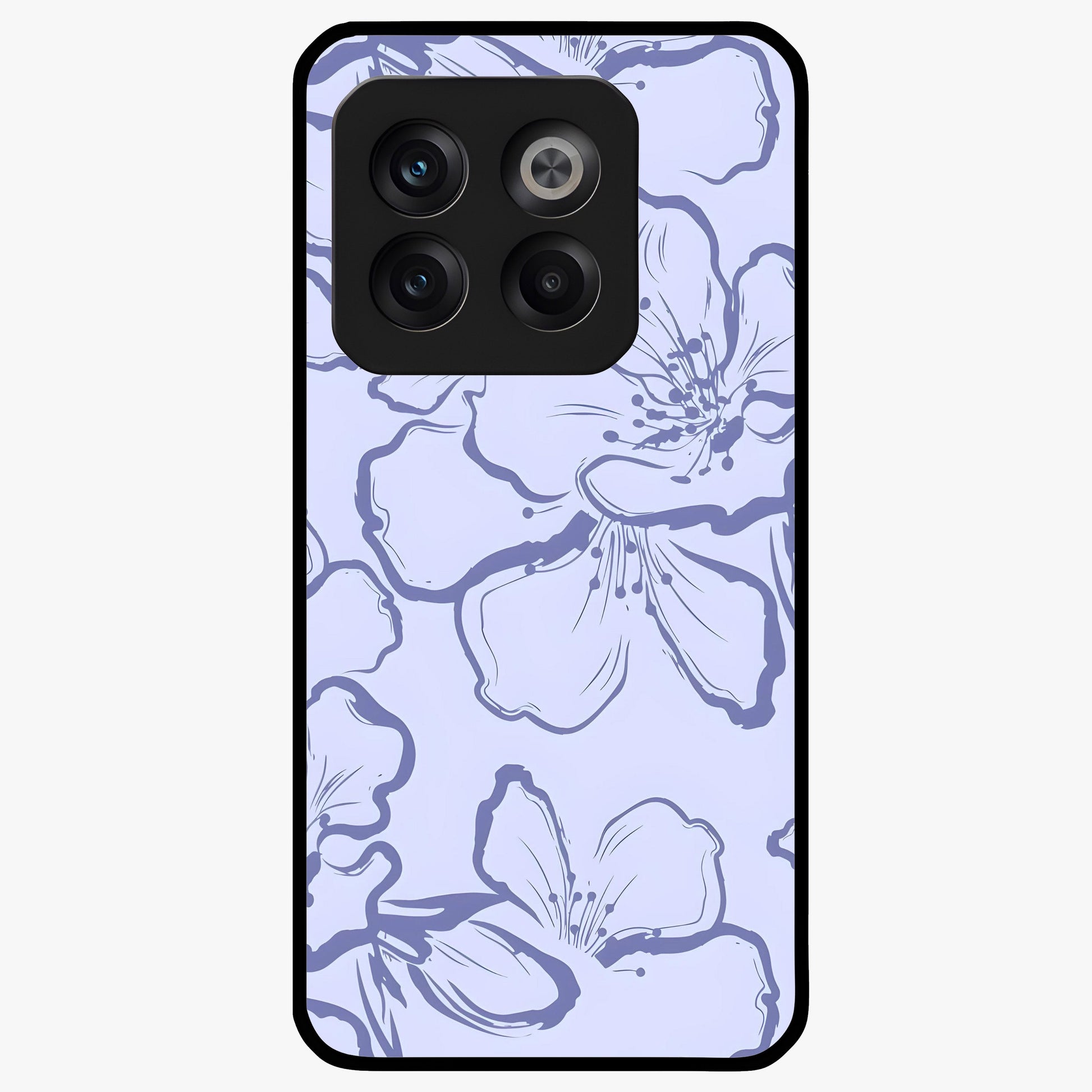Violet Sketch Garden Glass Case for 1+10T artistic front view featuring floral sketch artwork in violet tones