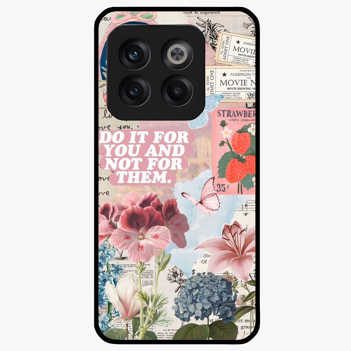 Whimsical Vintage Aesthetic Glass Case for 1+10T charming front view featuring dreamy retro inspired artwork