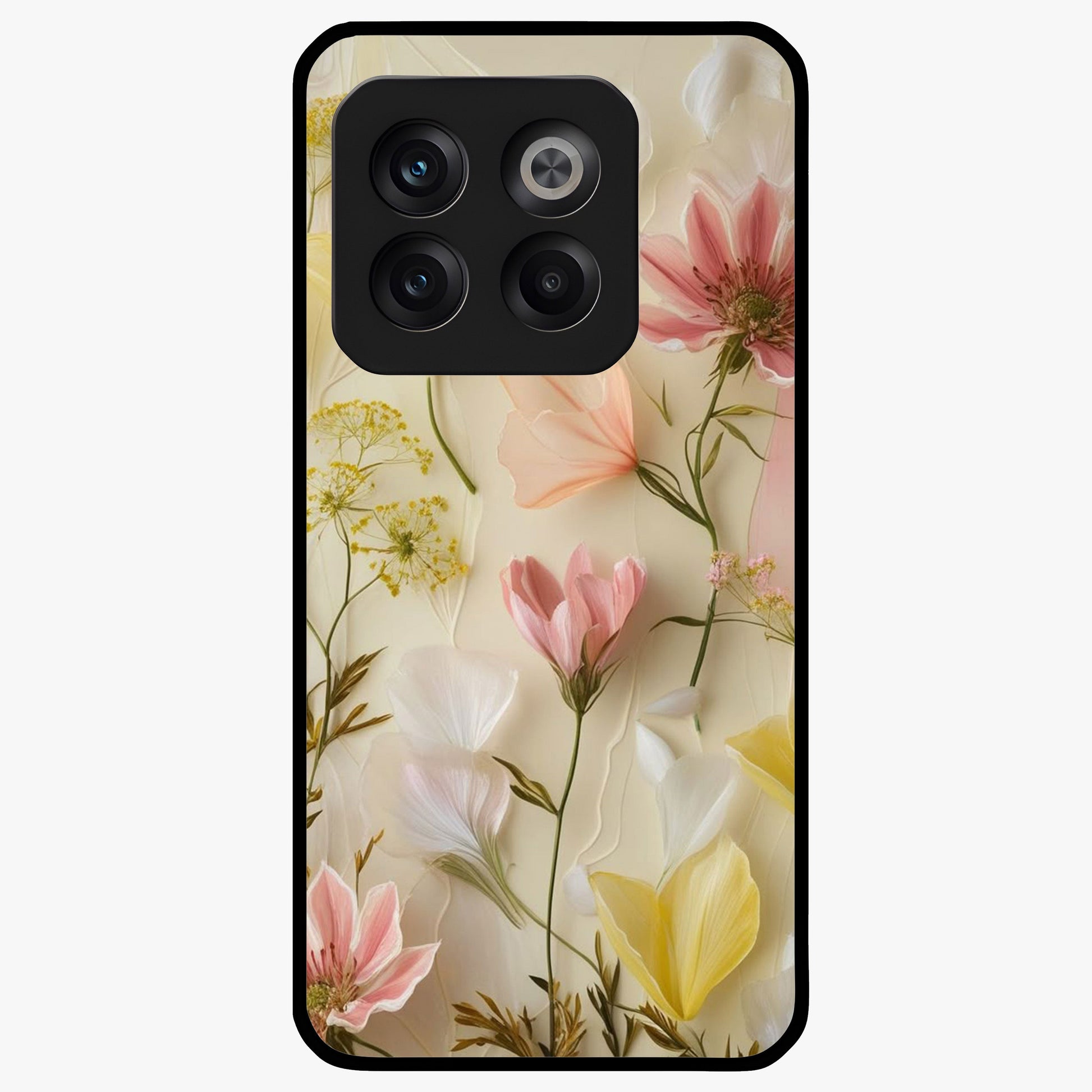 Whispering Petal Harmony Glass Case for 1+10T elegant front view featuring soft floral artwork in pastel tones