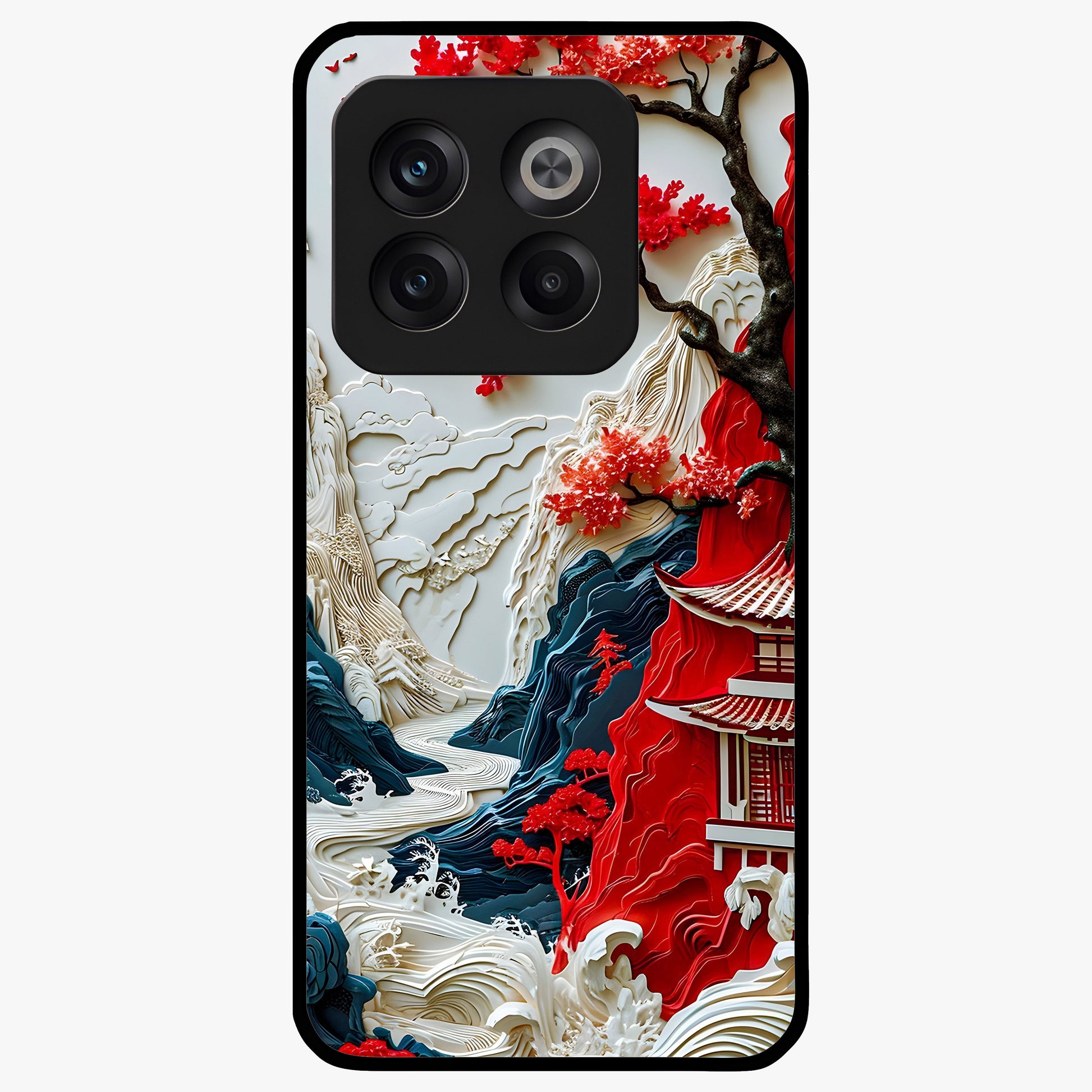 Whispers of Sakura Waves Glass Case for 1+10T artistic front view featuring cherry blossom artwork blended with flowing waves