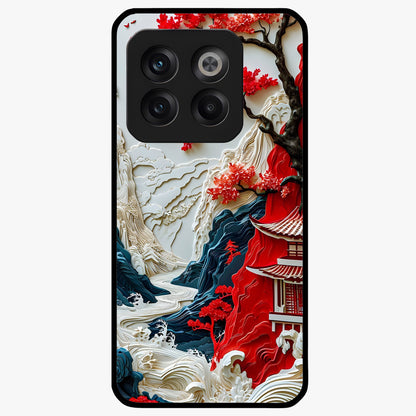 Whispers of Sakura Waves Glass Case for 1+10T artistic front view featuring cherry blossom artwork blended with flowing waves