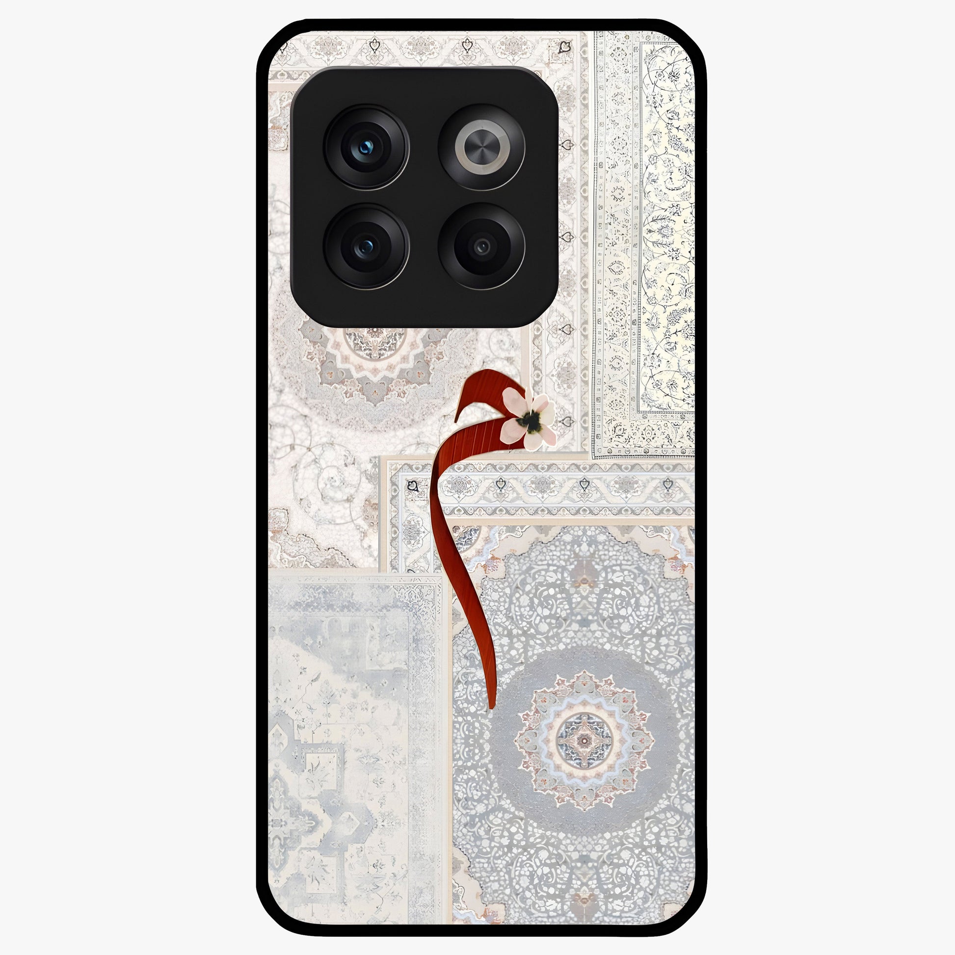 White Aesthetic Bow Glass Case for 1+10T clean front view featuring minimal bow artwork in soft white tones