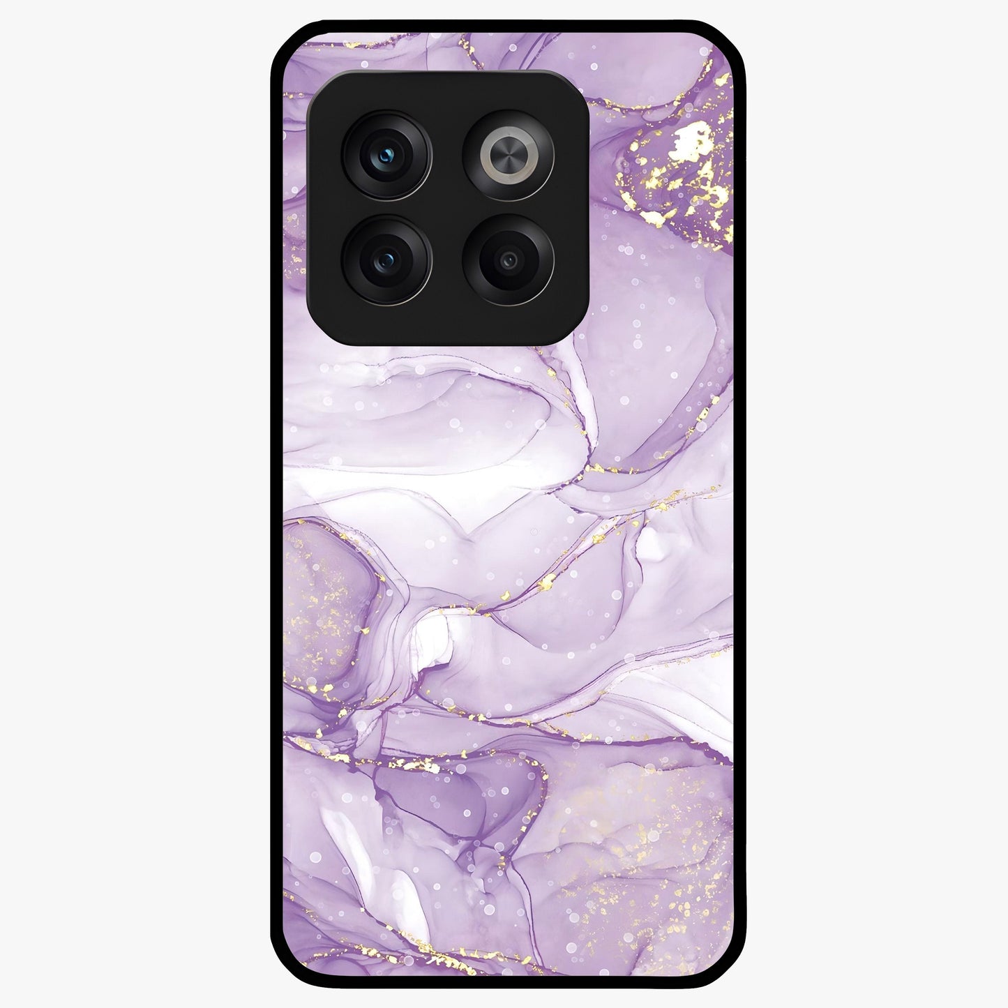 White and Purple Marble Glass Case for 1+10T elegant front view featuring marble texture artwork in white and violet tones