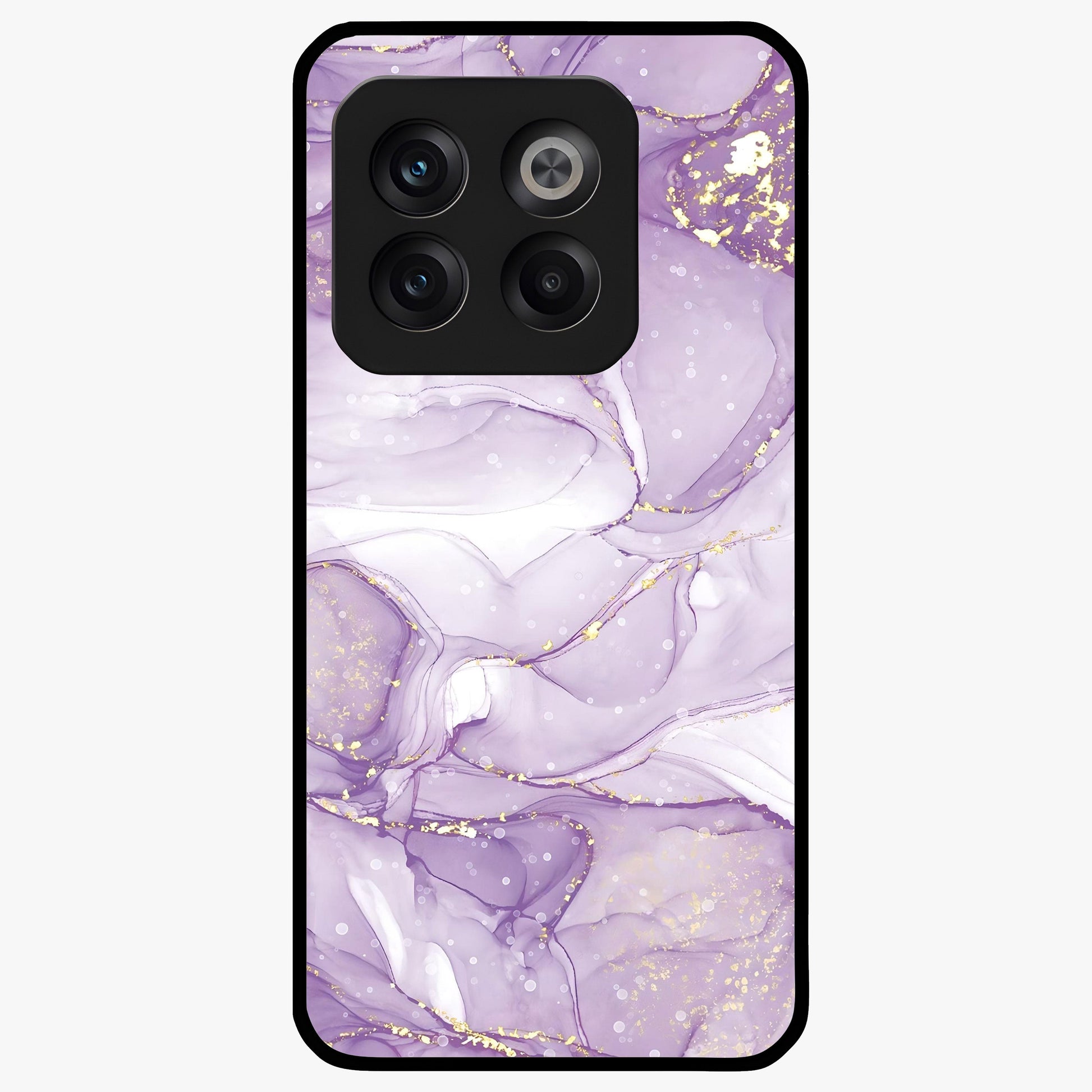 White and Purple Marble Glass Case for 1+10T elegant front view featuring marble texture artwork in white and violet tones