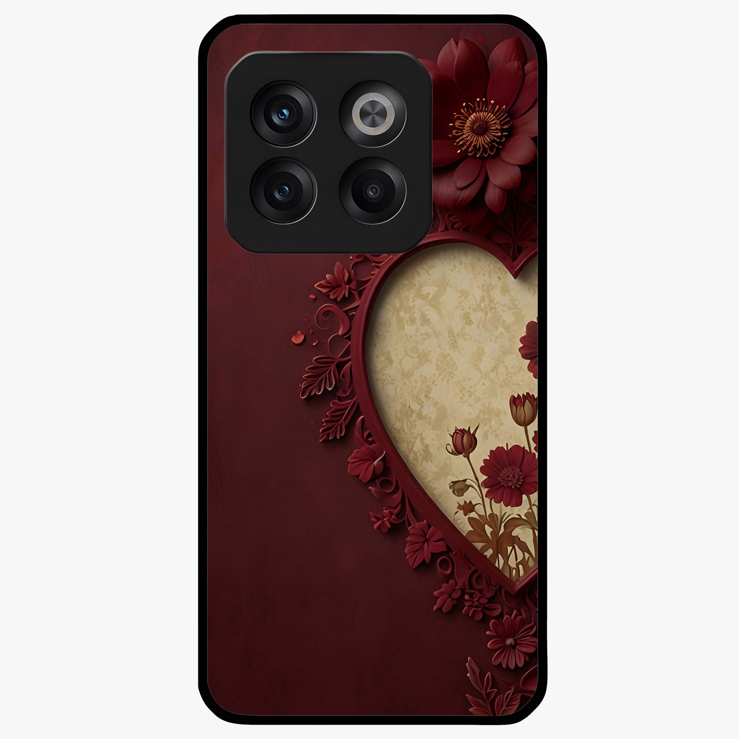 Wine Heart Vintage Art Glass Case for 1+10T romantic front view featuring heart shaped vintage wine inspired artwork