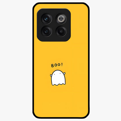 Yellow Boo Ghost Glass Case for 1+10T playful front view featuring cute ghost artwork in vibrant yellow tones