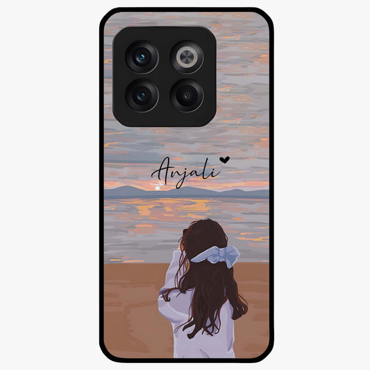 Girl Facing Sunset Beach Custom Name Glass Case for OnePlus 10T |1+10T