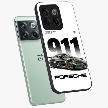 911 Turbo Dominance Glass Case for 1+10T premium angled mockup showcasing glossy glass finish and racing inspired design
