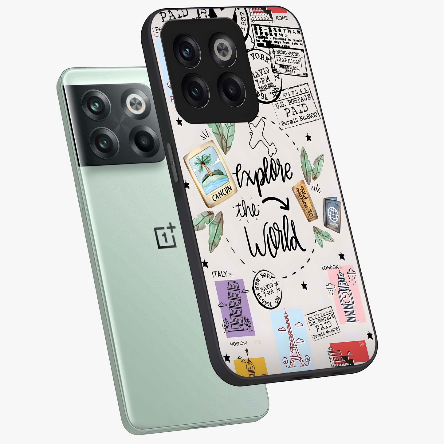 Adventure Awaits Art Glass Case for 1+10T angled display showcasing glossy finish and adventure themed design