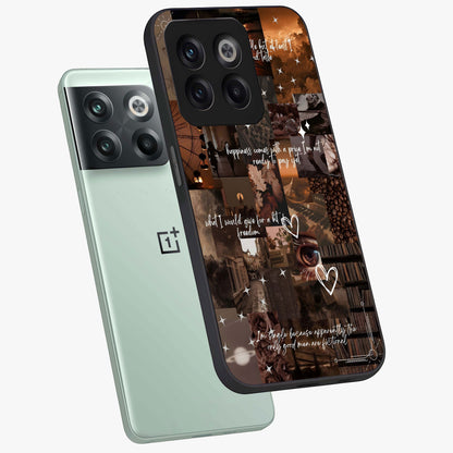 Bittersweet Aesthetic Chaos Glass Case for 1+10T angled mockup showcasing glossy finish and artistic chaotic design