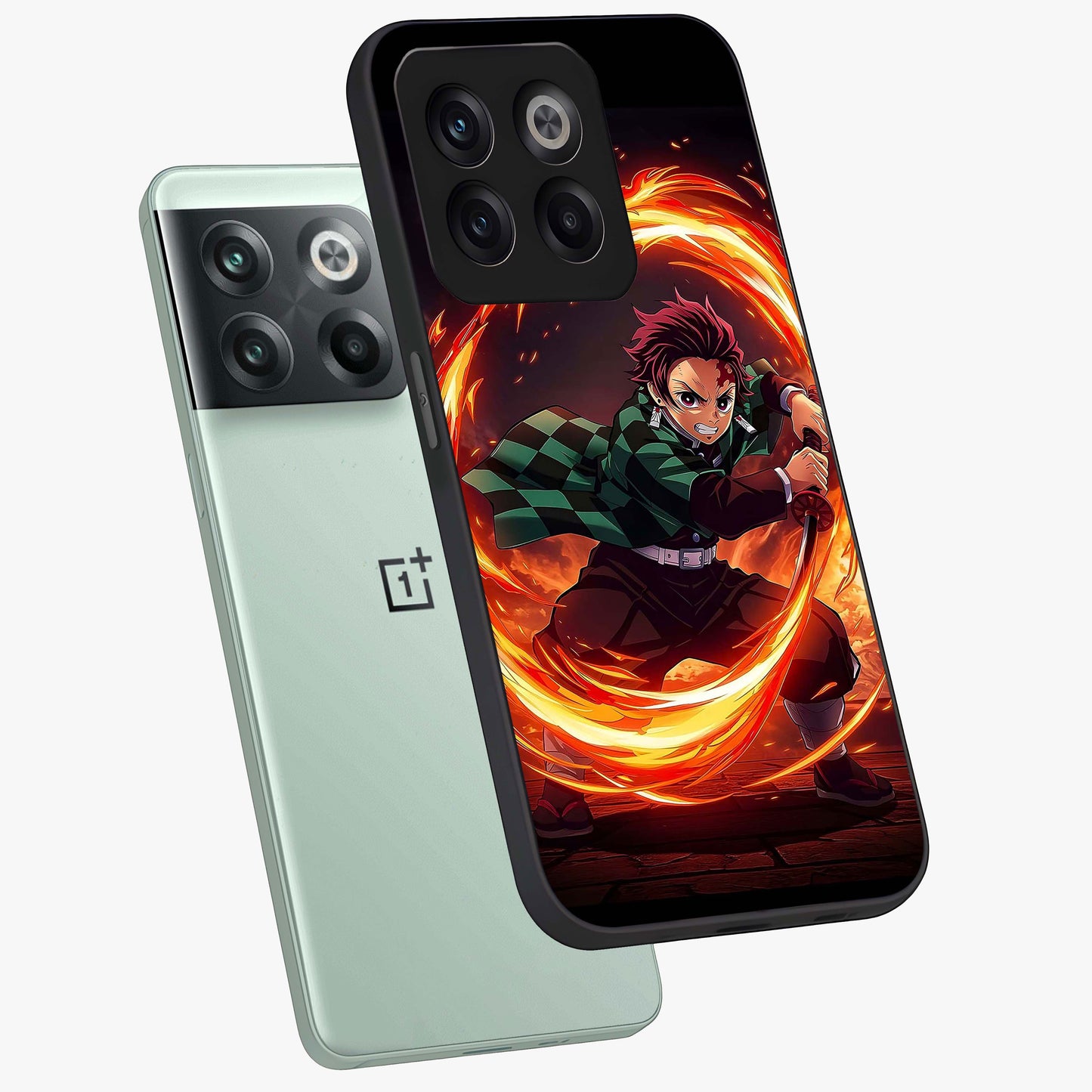Blazing Sword Resolve Glass Case for 1+10T captured at a warm angle highlighting sharp fiery details, gloss, and edge clarity.