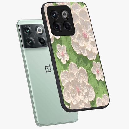 Blossom Meadow Dreams Glass Case for 1+10T angled mockup showcasing glossy finish and pastel bloom textures
