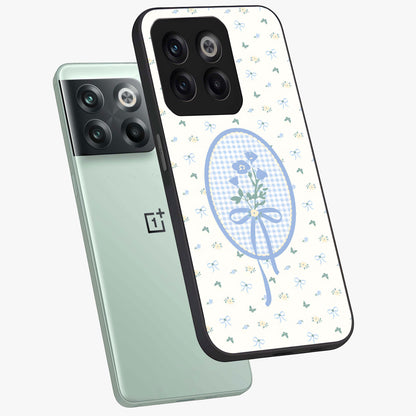 Blue Ribbon Bloom Glass Case for 1+10T angled mockup showcasing glossy finish and delicate bloom detailing
