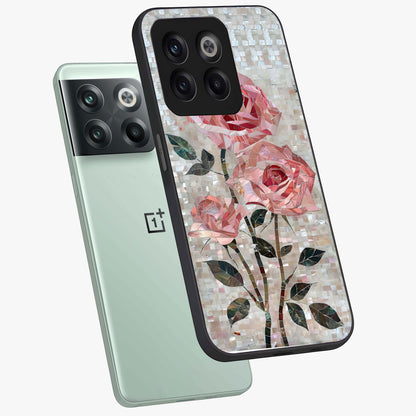 Blush Luxe Bloom Glass Case for 1+10T angled mockup showcasing glossy finish and premium bloom design