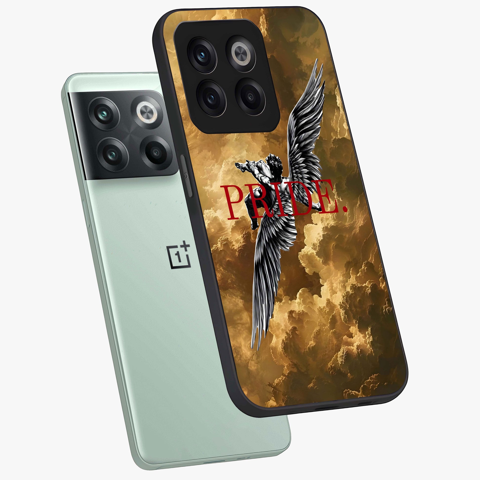 Celestial Fallen Pride Glass Case for 1+10T angled mockup showcasing glossy glass finish and intense night sky detailing
