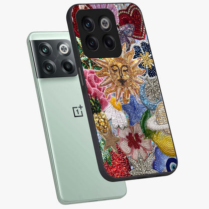 Celestial Floral and Playful Glass Case for 1+10T angled mockup showcasing glossy finish and colorful celestial detailing