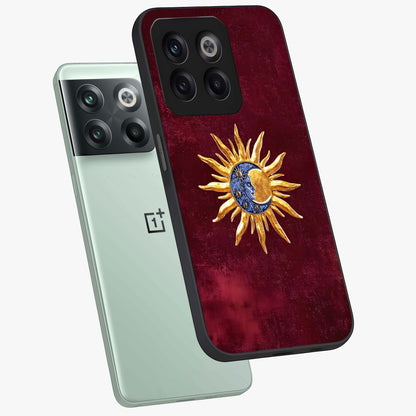 Celestial Unity Charm Glass Case for 1+10T angled mockup showcasing glossy finish and balanced cosmic design