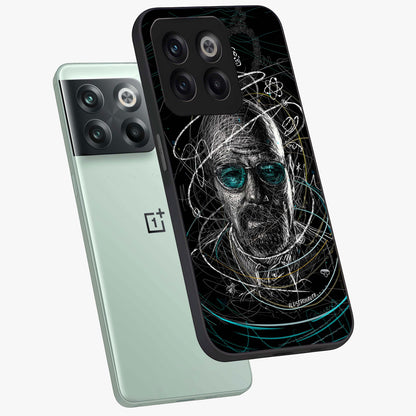 Chaotic Mind Genius Glass Case for 1+10T angled mockup showcasing glossy finish and edgy artistic design