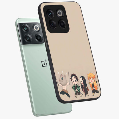 Chibi Demon Squad Glass Case for 1+10T angled mockup showcasing glossy finish and vibrant anime inspired design