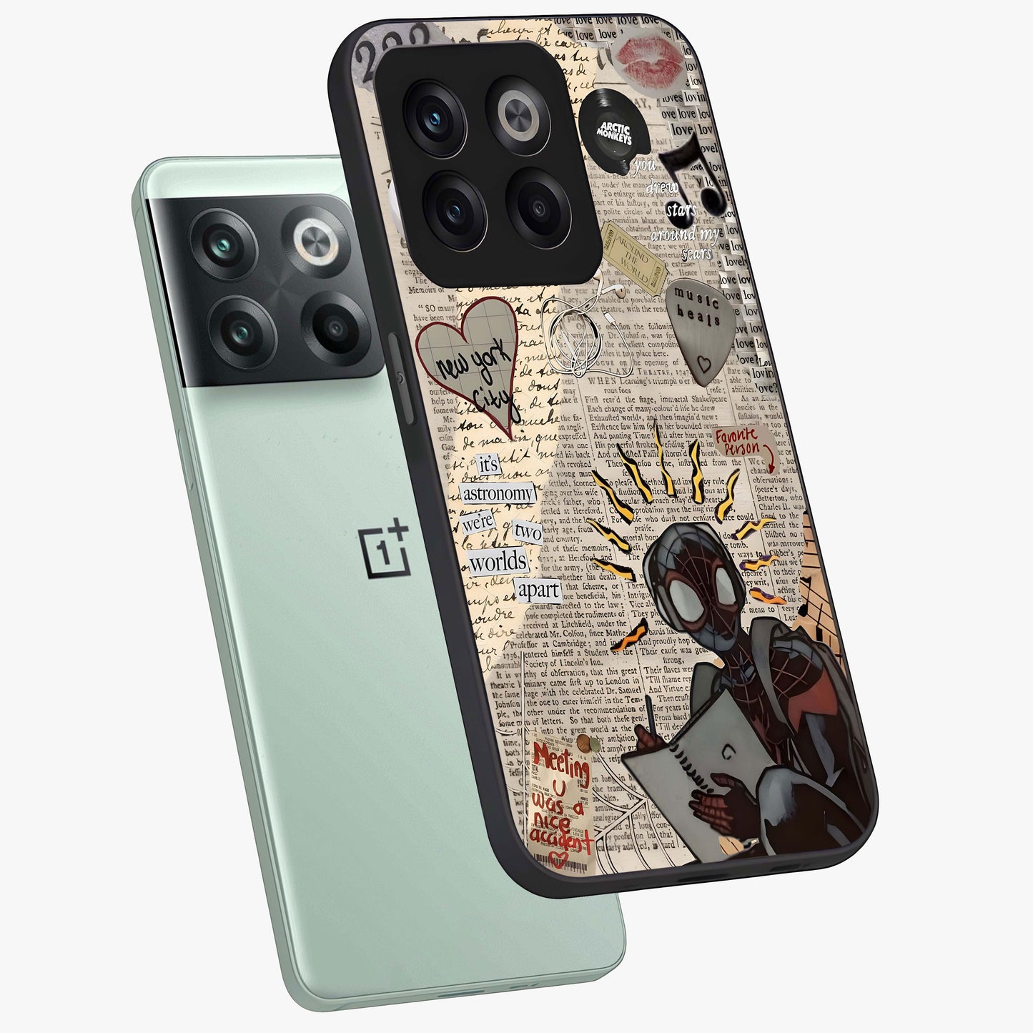 City Dream Sketch Glass Case for 1+10T captured at a warm angle highlighting urban line details, gloss, and edge clarity.