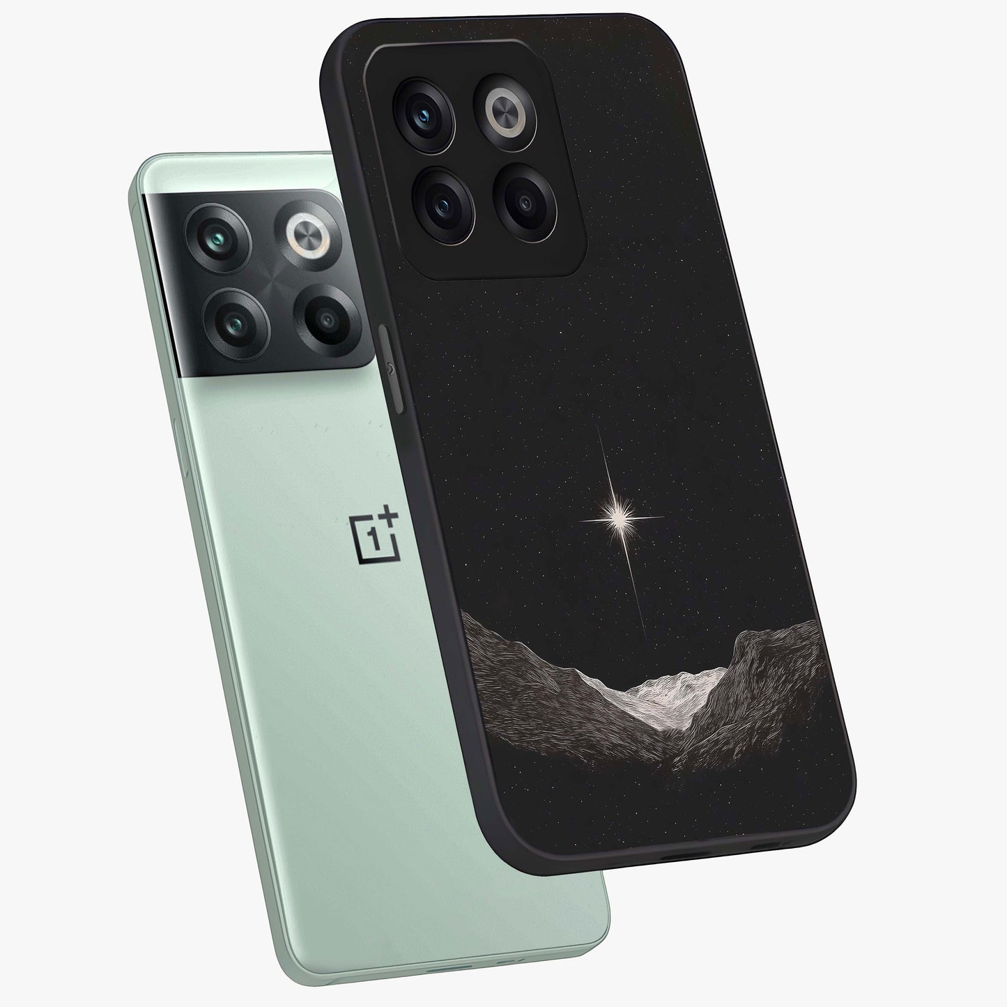 Cosmic Dream Night Glass Case for 1+10T angled mockup showcasing glossy finish and rich midnight gradients
