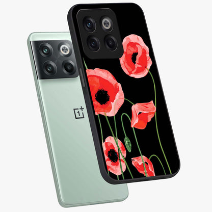Crimson Garden Dream Glass Case for 1+10T angled mockup showcasing glossy finish and vibrant bloom detailing