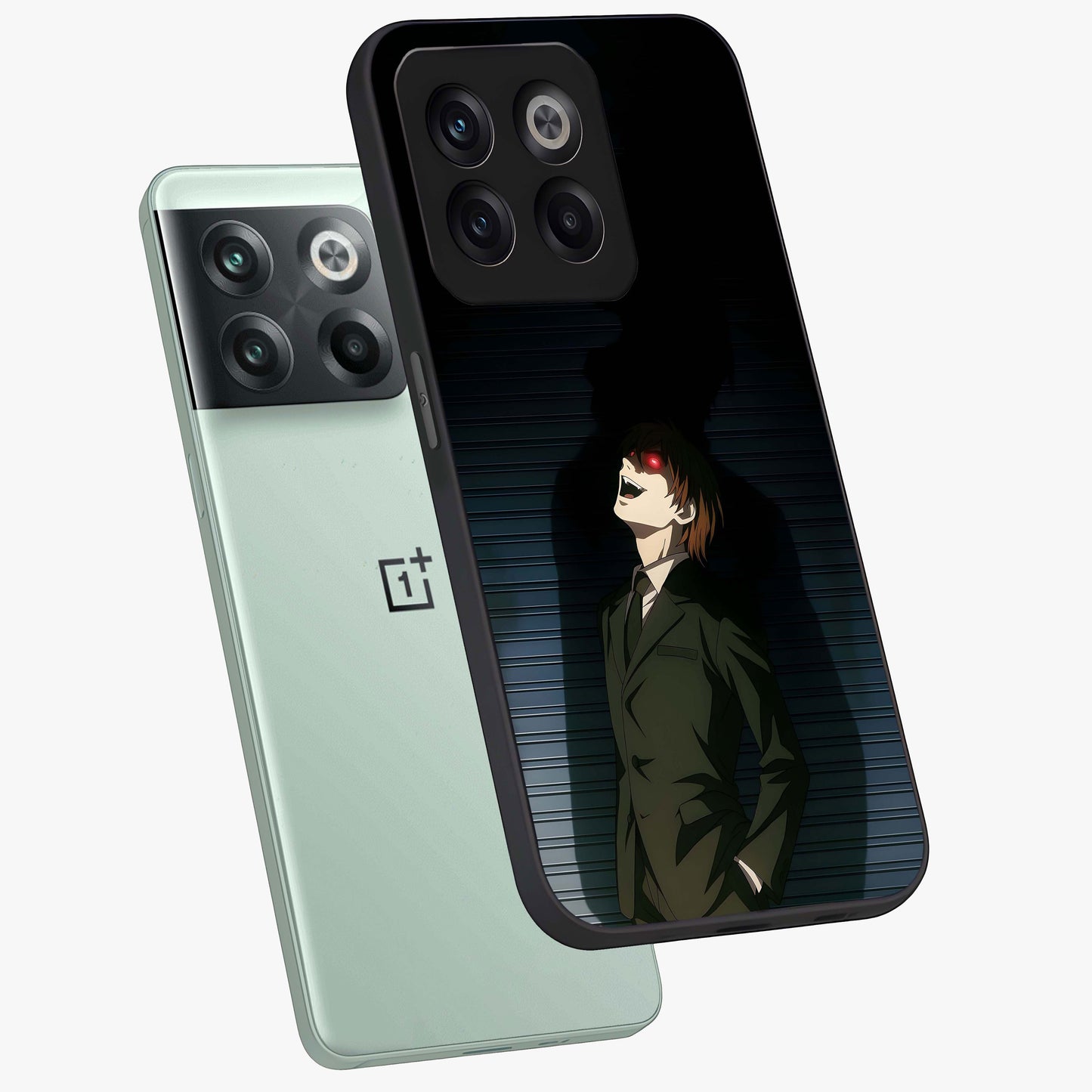 Crimson Shadow King Glass Case for 1+10T angled mockup showcasing glossy finish and dark royal aesthetic