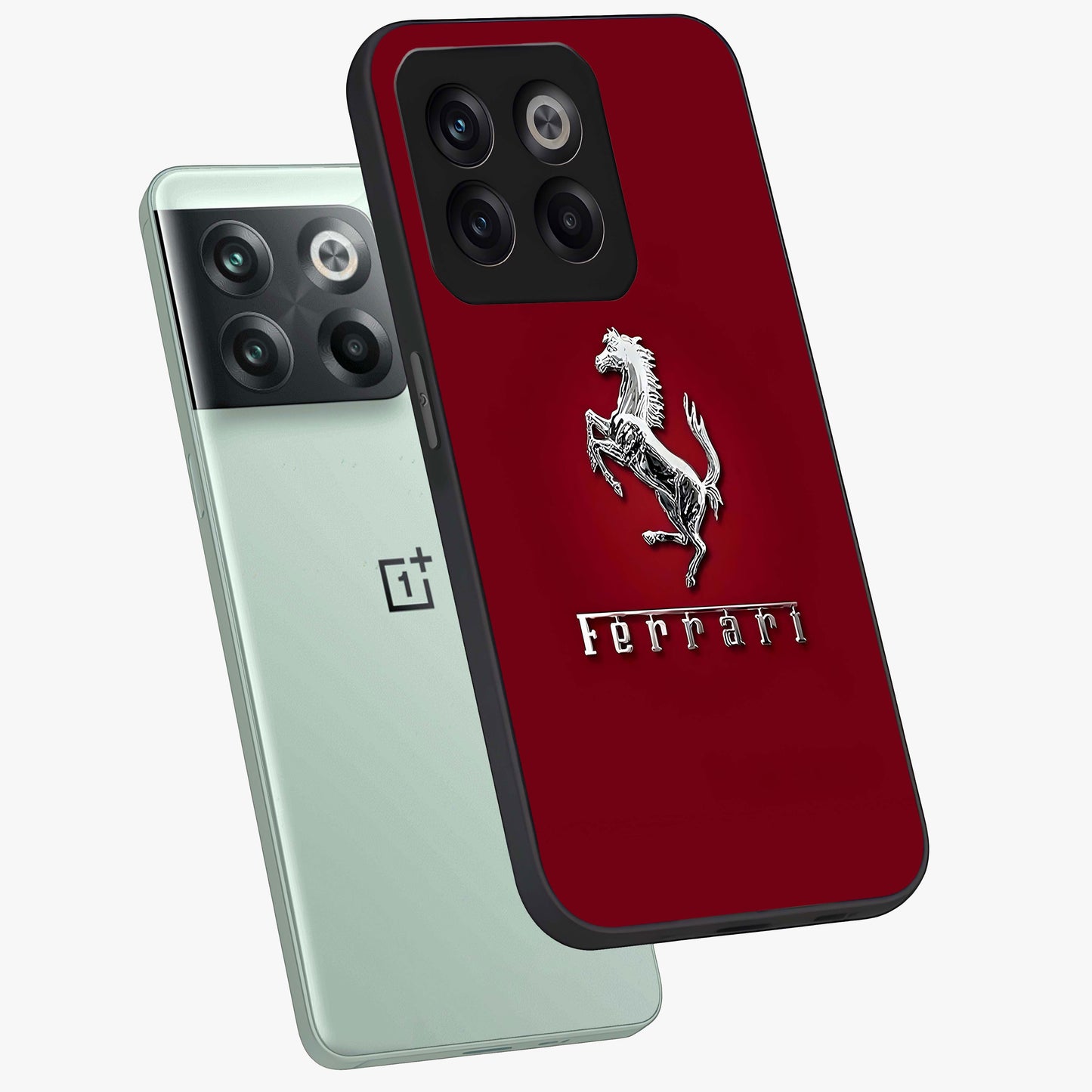 Crimson Stallion Prestige Glass Case for 1+10T angled mockup showcasing glossy finish and bold equestrian detailing