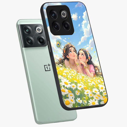 Daisy Daydream Love Glass Case for 1+10T angled mockup showcasing glossy finish and pastel bloom tones