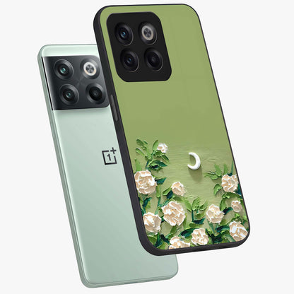 Emerald Bloom Calm Glass Case for 1+10T angled mockup showcasing glossy finish and rich green tones