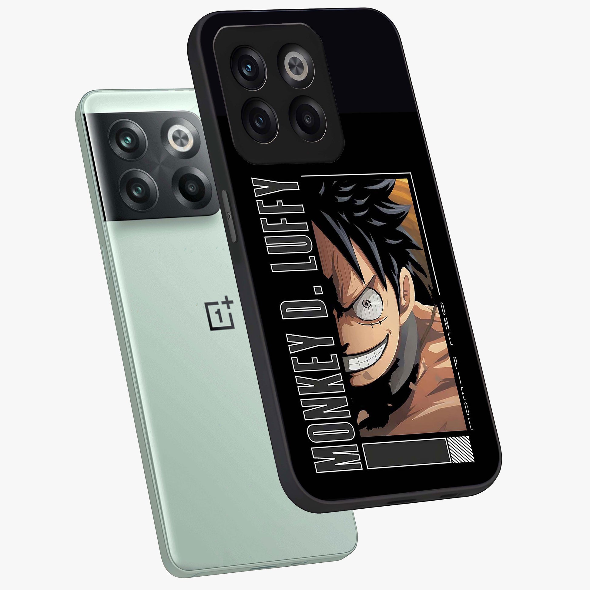 Fearless Pirate Smile Glass Case for 1+10T angled mockup showcasing glossy finish and dark adventurous tones