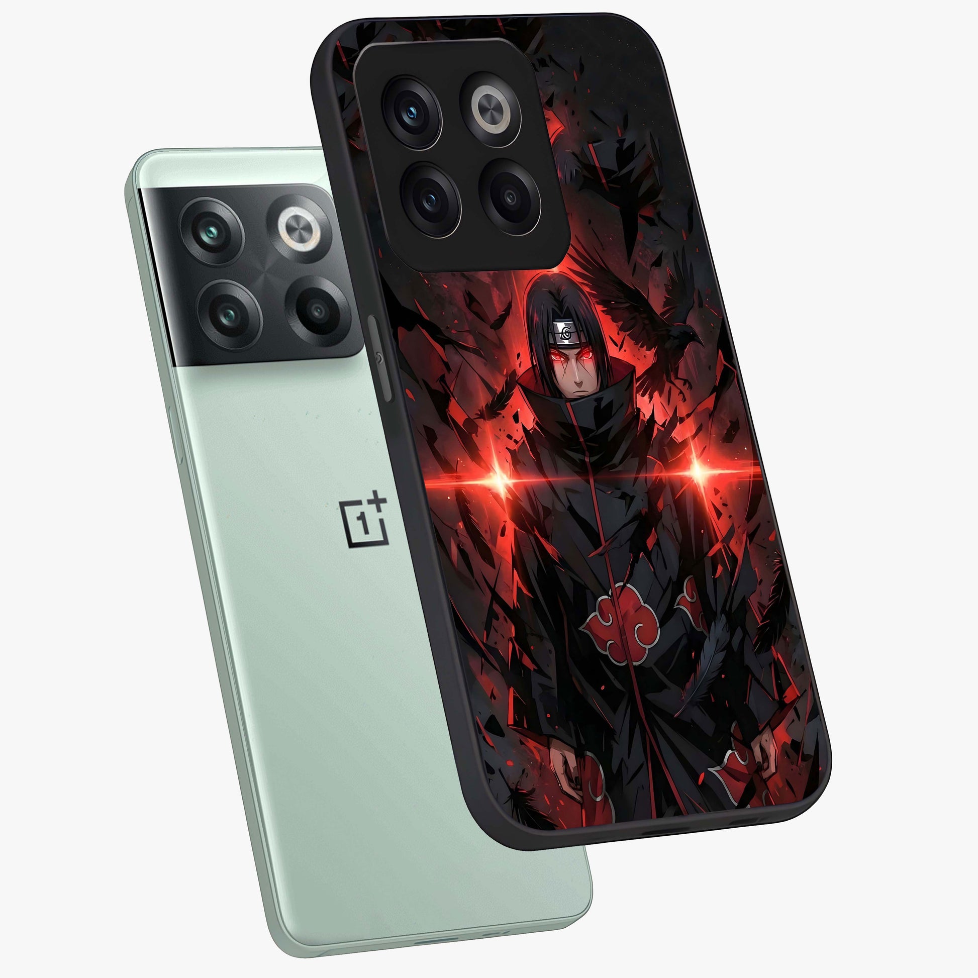 Focused Blade Discipline Glass Case for 1+10T angled mockup showcasing glossy finish and intense warrior detailing