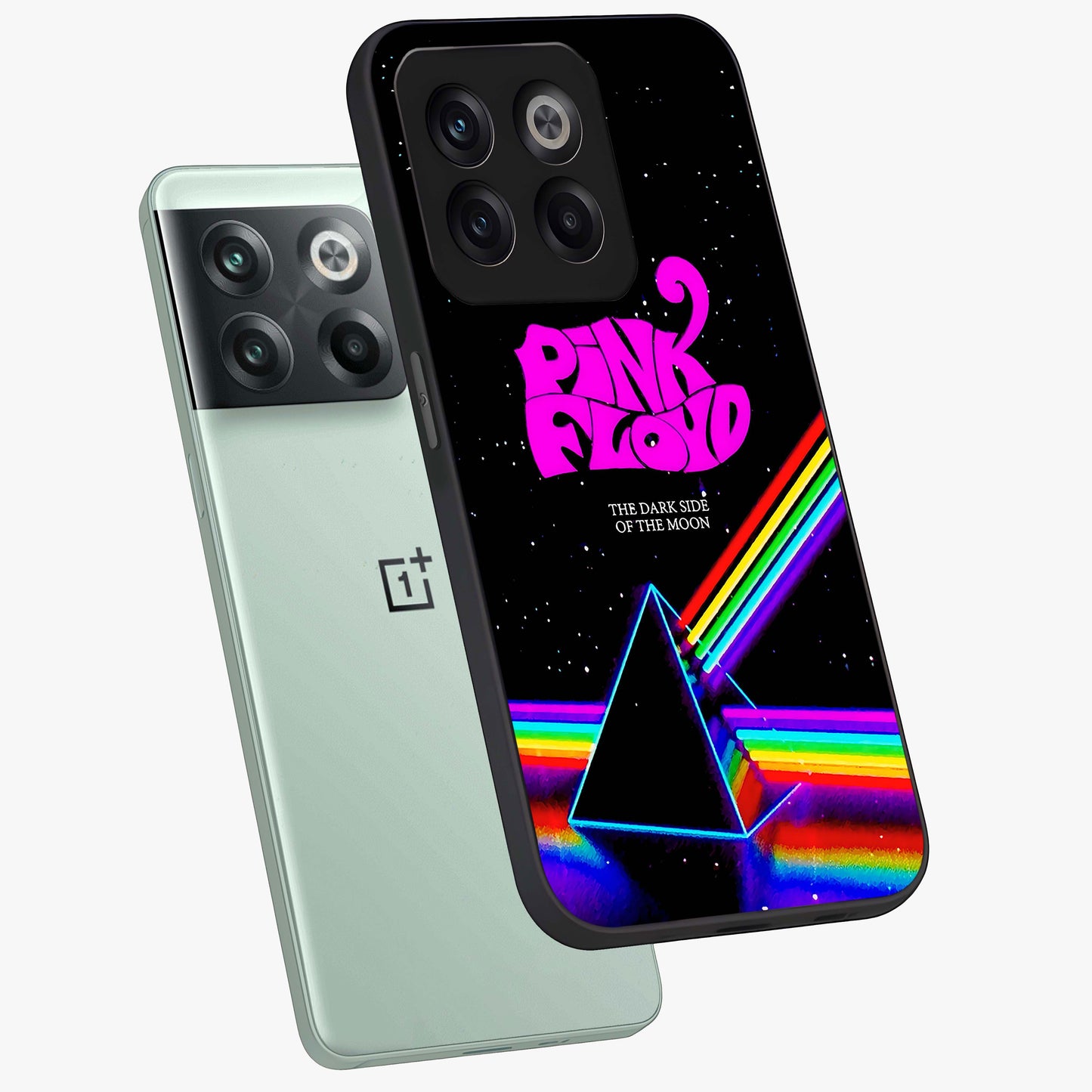 Galactic Light Frequency Glass Case for 1+10T angled mockup showcasing glossy finish and vibrant neon detailing